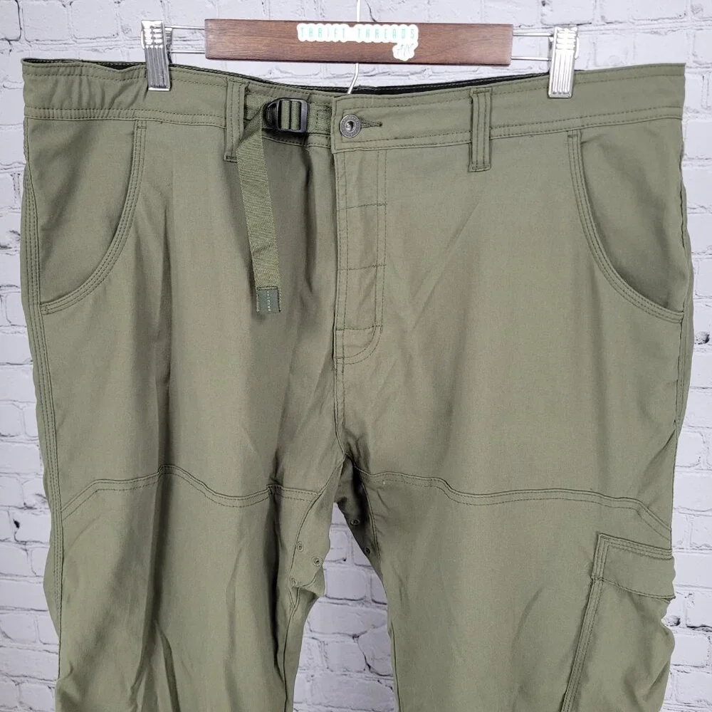 PrAna Green Breathe Nylon Stretch Lightweight Snap Cuff Cargo Pants Size (40x30)